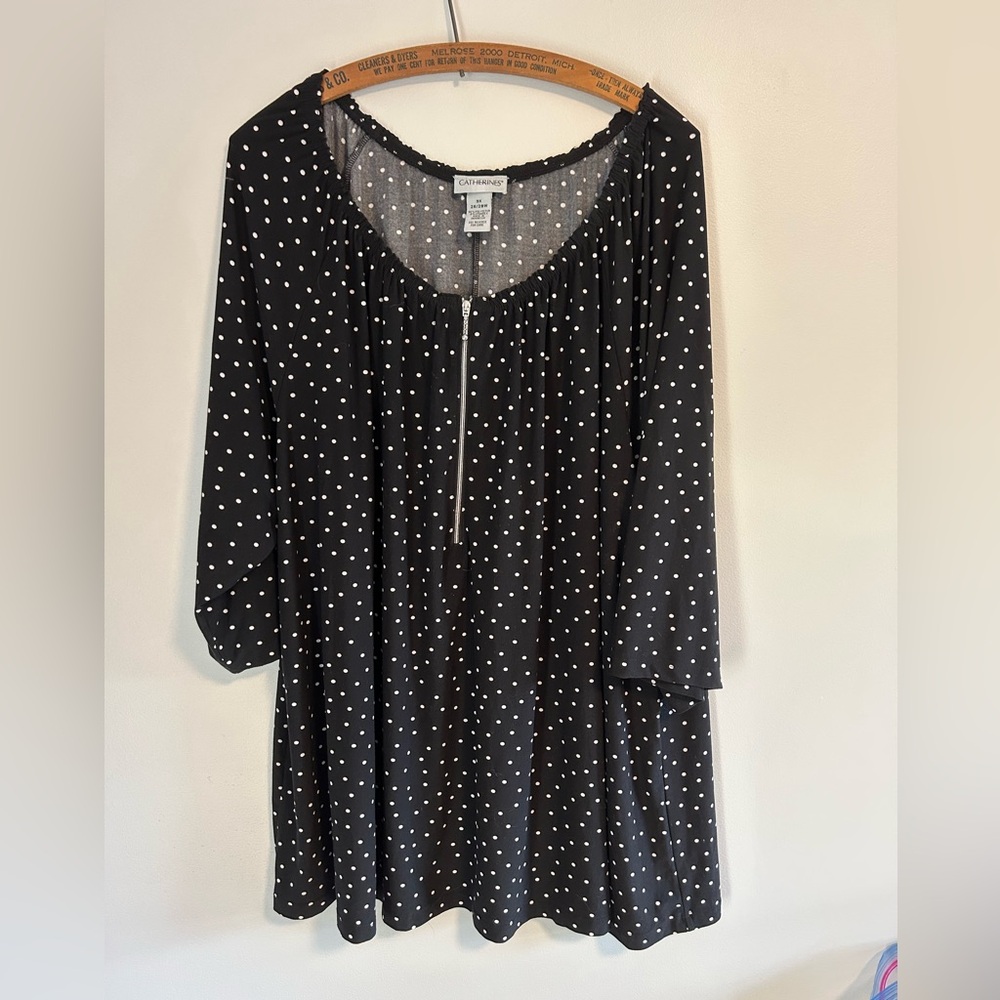 (3/$20) Catherines plus size 3x Black and White Polka Dot long sleeve Blouse
